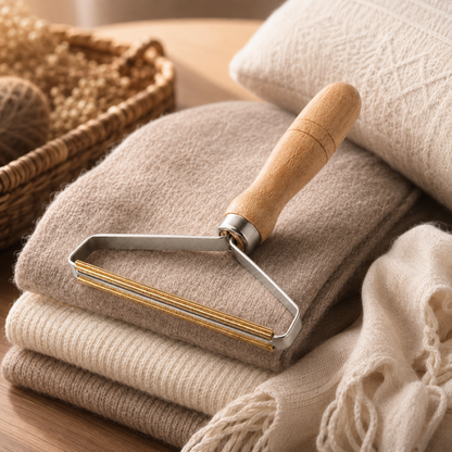 Handzame pluizenverwijderaar met metalen borstelharen voor kleding en bekleding