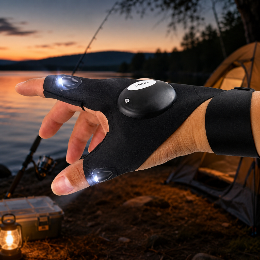 Hands Free LED Flashlight Gloves for Camping Fishing and Repairs