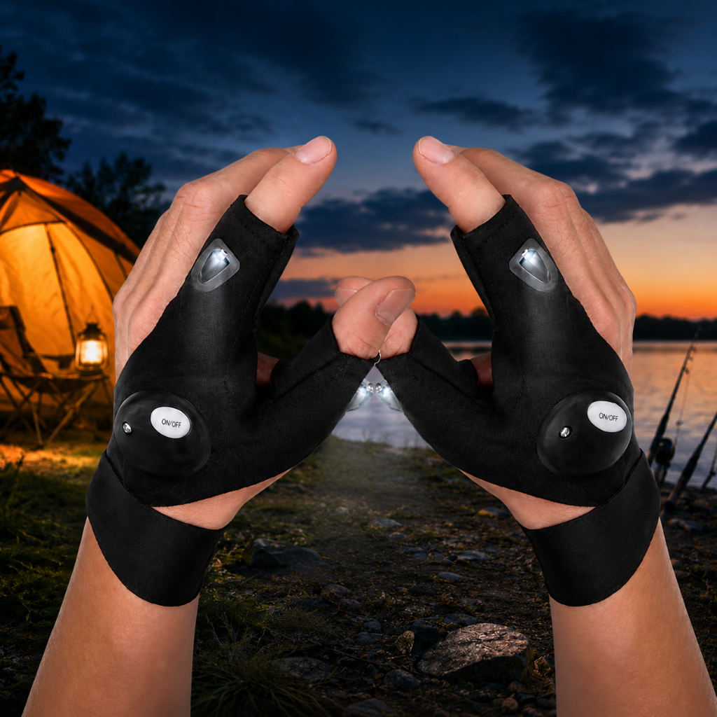Hands Free LED Flashlight Gloves for Camping Fishing and Repairs