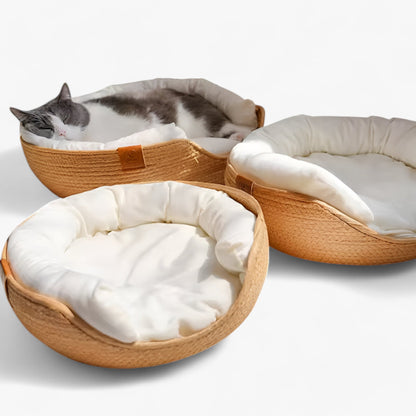 Handwoven Bamboo Pet Bed Cat Puppy Small Dog Basket