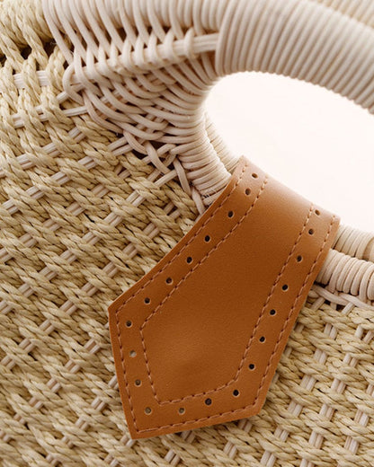 Handwoven Rattan Shoulder Bag Boho Straw Crossbody Purse