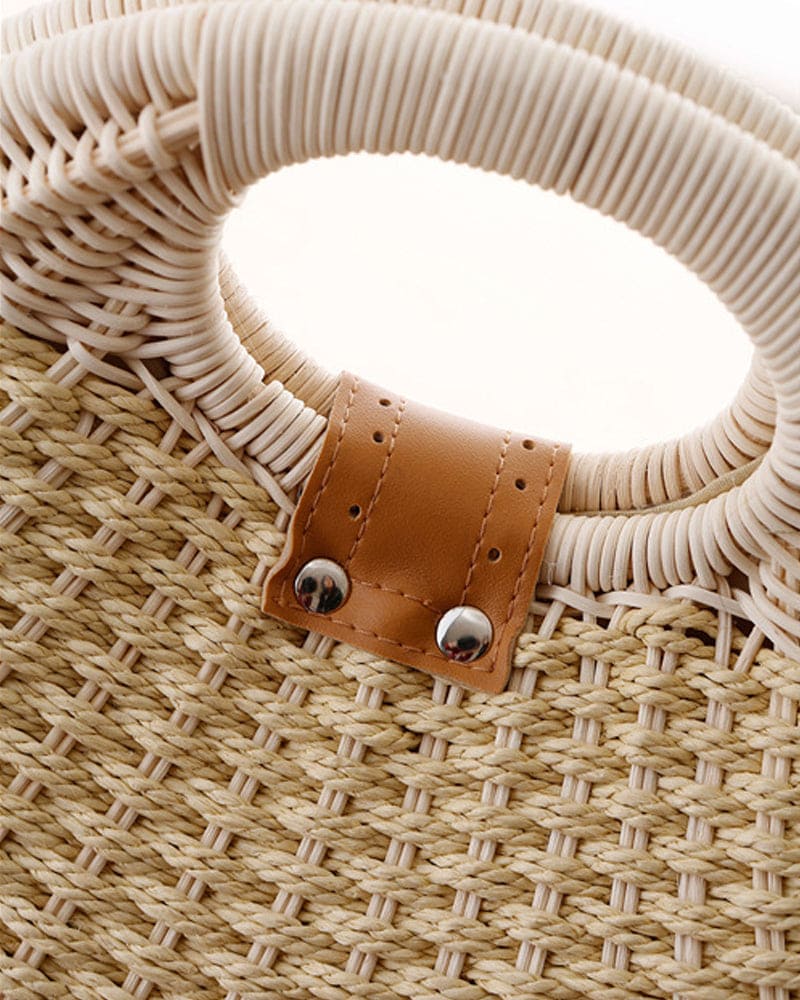 Handwoven Rattan Shoulder Bag Boho Straw Crossbody Purse