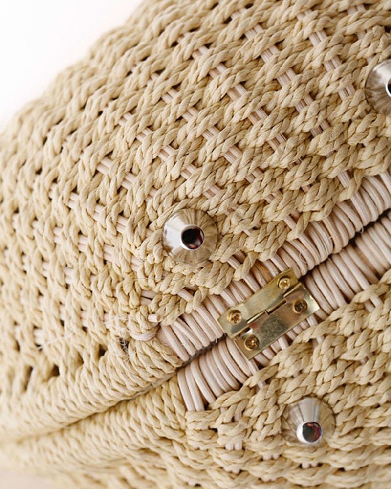 Handwoven Rattan Shoulder Bag Boho Straw Crossbody Purse