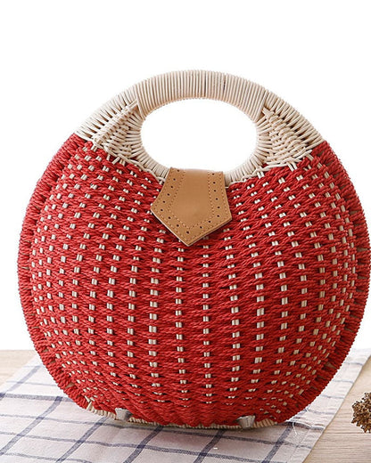 Handwoven Rattan Shoulder Bag Boho Straw Crossbody Purse