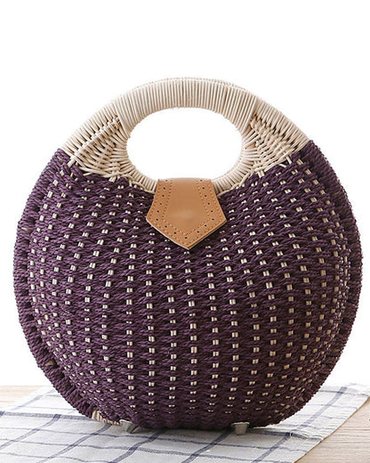 Handwoven Rattan Shoulder Bag Boho Straw Crossbody Purse