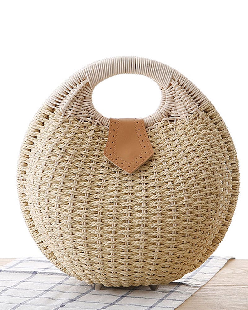 Handwoven Rattan Shoulder Bag Boho Straw Crossbody Purse