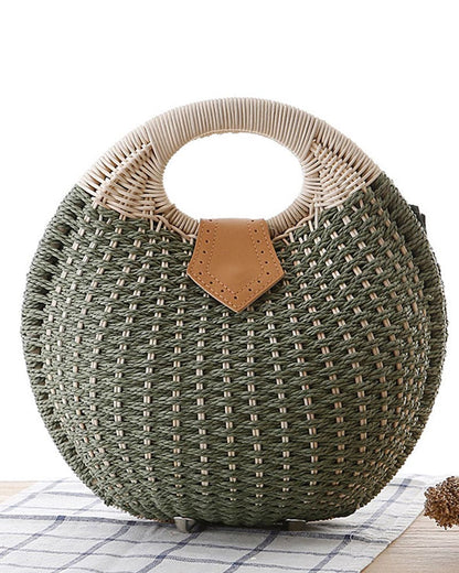 Handwoven Rattan Shoulder Bag Boho Straw Crossbody Purse