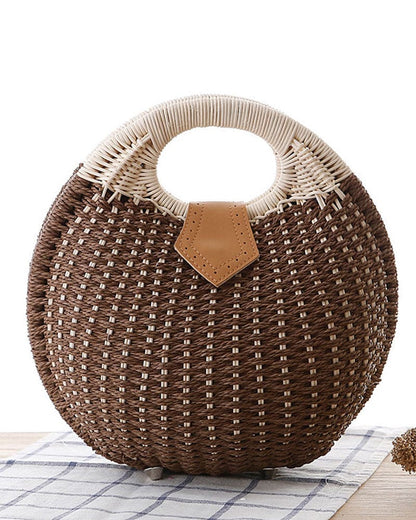 Handwoven Rattan Shoulder Bag Boho Straw Crossbody Purse