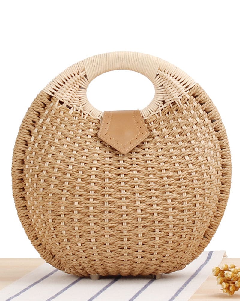 Handwoven Rattan Shoulder Bag Boho Straw Crossbody Purse