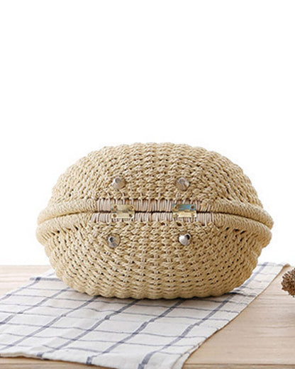 Handwoven Rattan Shoulder Bag Boho Straw Crossbody Purse