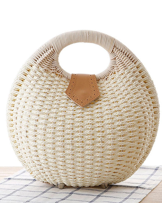 Handwoven Rattan Shoulder Bag Boho Straw Crossbody Purse