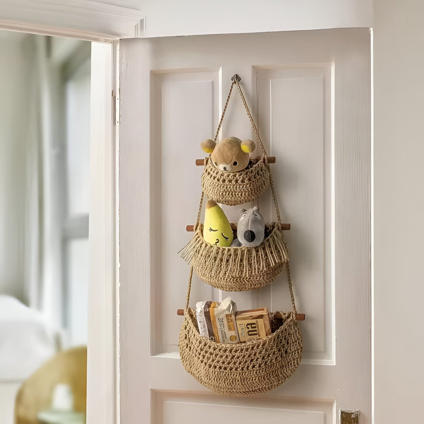 Hanging Jute Fruit Basket Three Tier Kitchen Storage Organizer