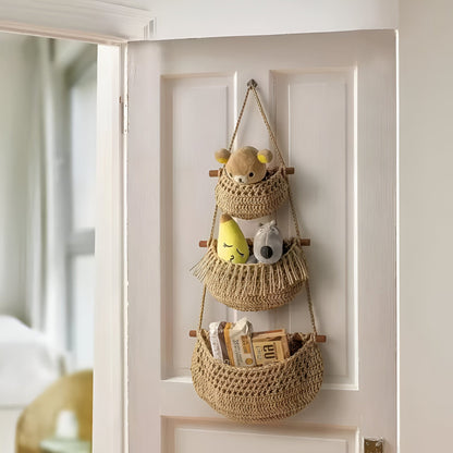 Hanging Jute Fruit Basket Three Tier Kitchen Storage Organizer