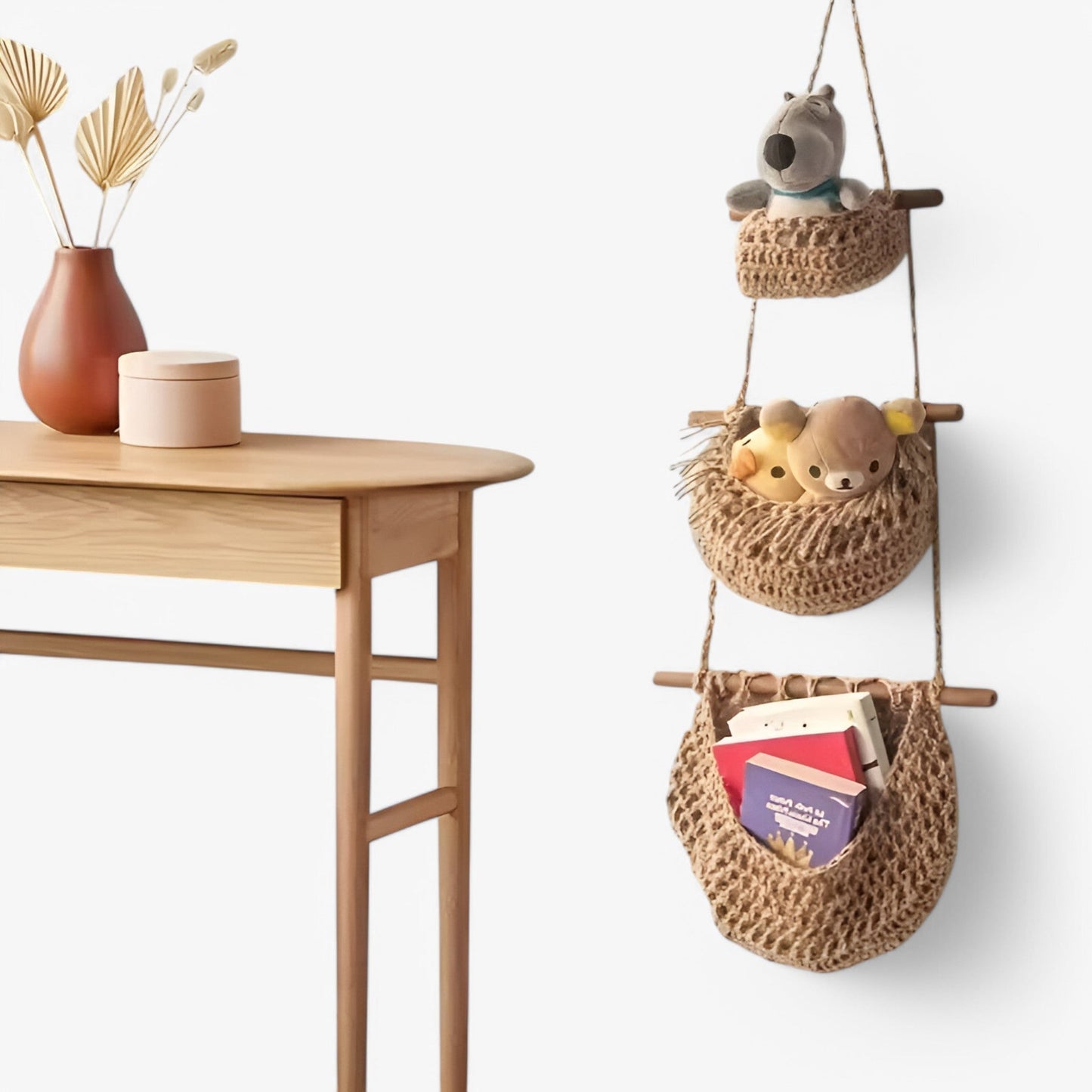 Hanging Jute Fruit Basket Three Tier Kitchen Storage Organizer