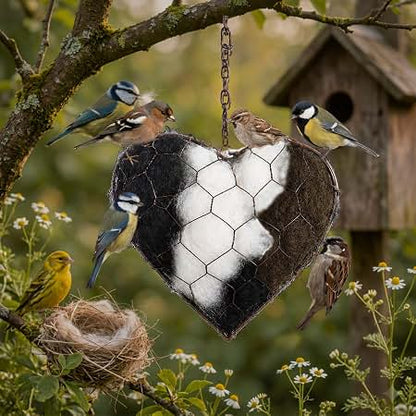 Hartvormige houder voor nestmateriaal voor vogels met natuurlijke nestvezels