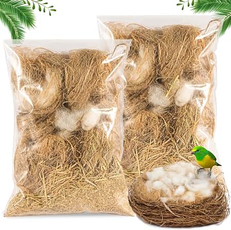 Hartvormige houder voor nestmateriaal voor vogels met natuurlijke nestvezels