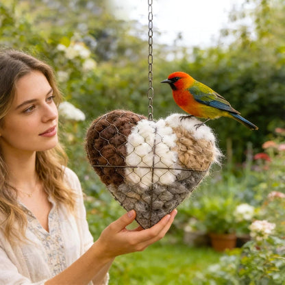 Hartvormige houder voor nestmateriaal voor vogels met natuurlijke nestvezels