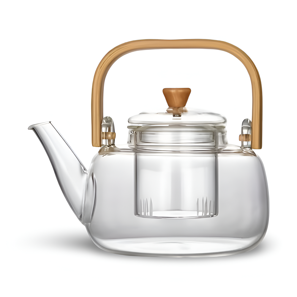 Heat Resistant Borosilicate Glass Teapot Bamboo Handle Tea Infuser 900ml