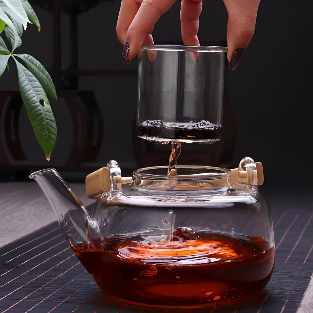Heat Resistant Borosilicate Glass Teapot Bamboo Handle Tea Infuser 900ml