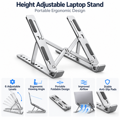 Height Adjustable Laptop Stand with Portable Ergonomic Design