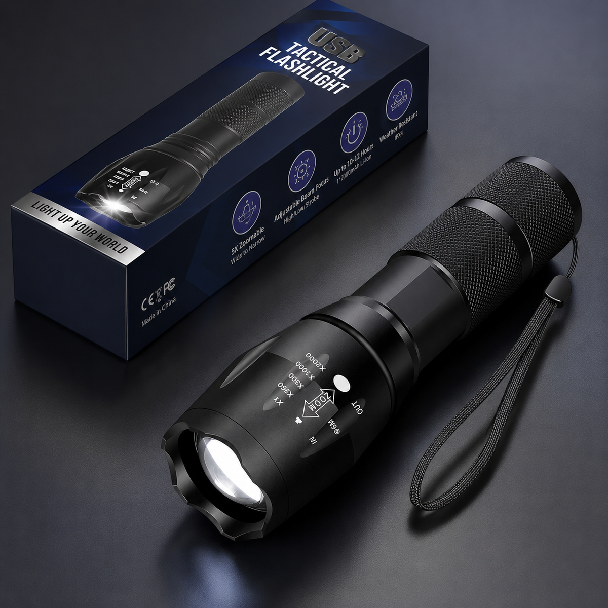 High Power LED Flashlight with Adjustable Zoom and Multi Mode Lighting