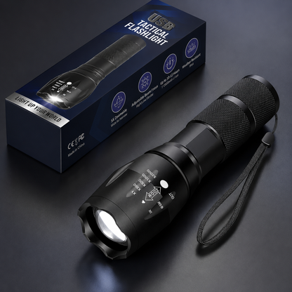 High Power LED Flashlight with Adjustable Zoom and Multi Mode Lighting