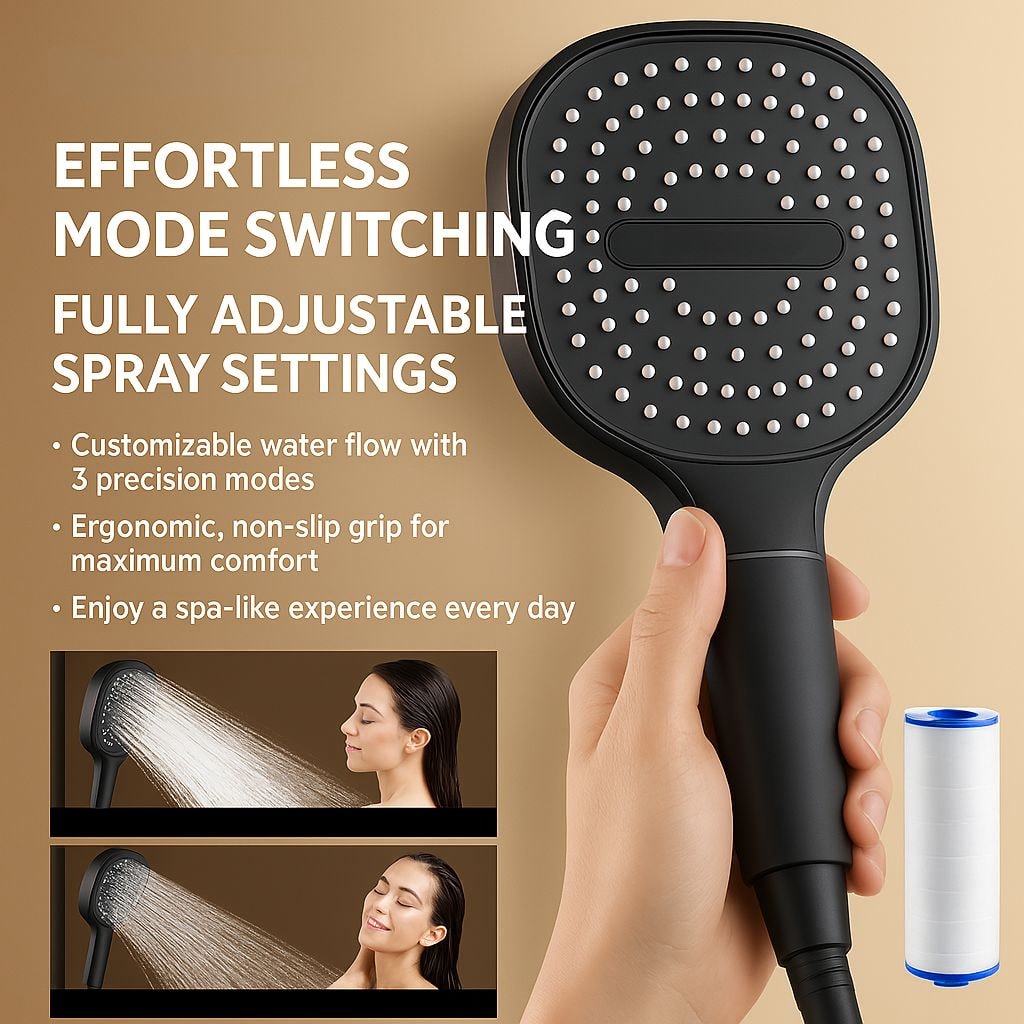 High Pressure Handheld Shower Head with Filter and Spray Modes