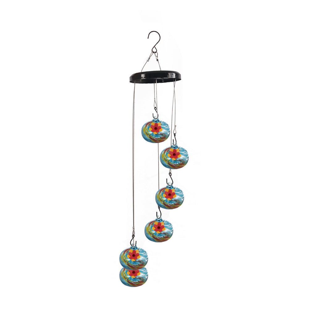 Hummingbird Feeder Wind Chime Hanging Garden Decor with Multiple Feeding Spots