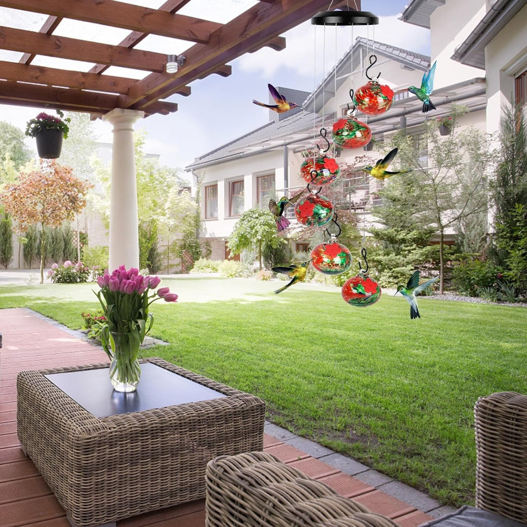 Hummingbird Feeder Wind Chime Hanging Garden Decor with Multiple Feeding Spots