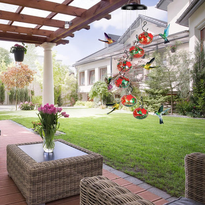 Hummingbird Feeder Wind Chime Hanging Garden Decor with Multiple Feeding Spots