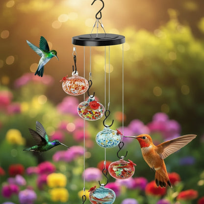 Hummingbird Feeder Wind Chime Hanging Garden Decor with Multiple Feeding Spots