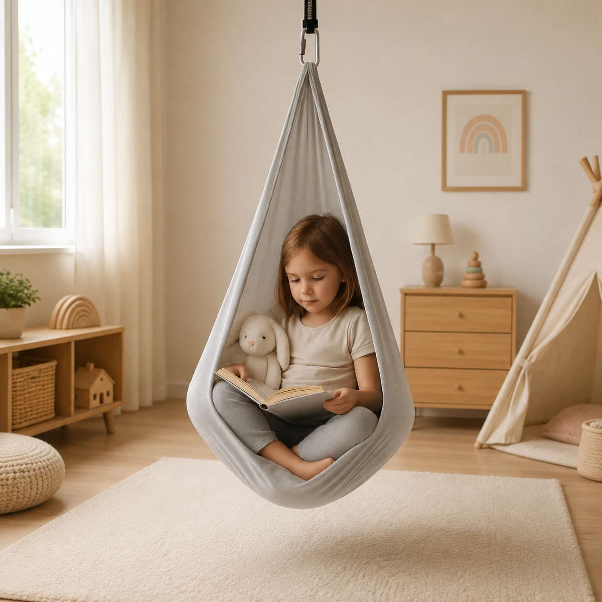 Indoor Sensory Therapy Swing with Durable Fabric and Suspension Strap