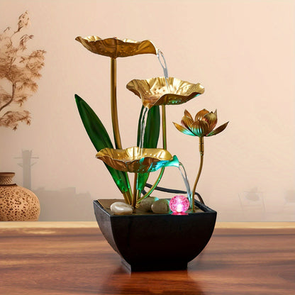 Indoor Water Fountain Lotus Design LED Tabletop Decor Feature