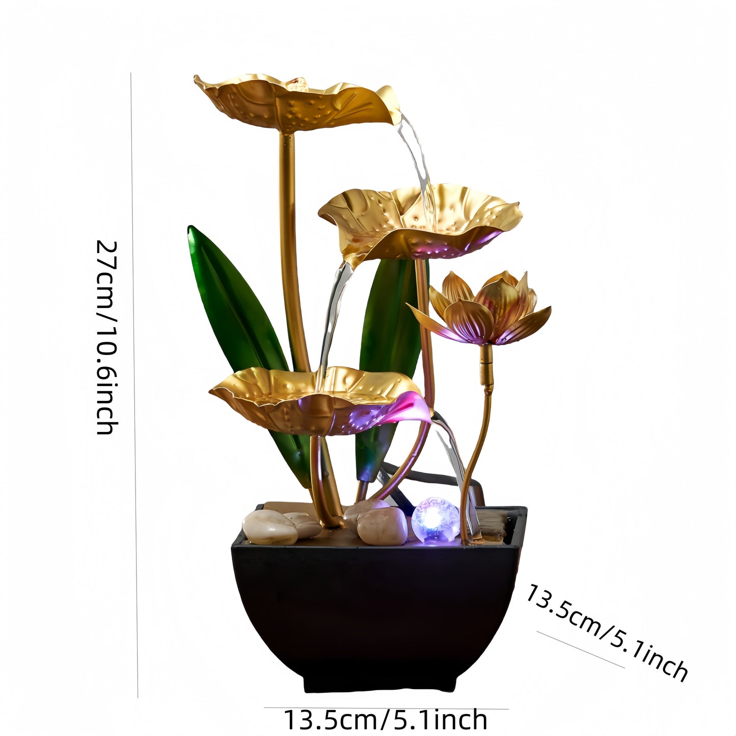 Indoor Water Fountain Lotus Design LED Tabletop Decor Feature