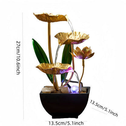 Indoor Water Fountain Lotus Design LED Tabletop Decor Feature