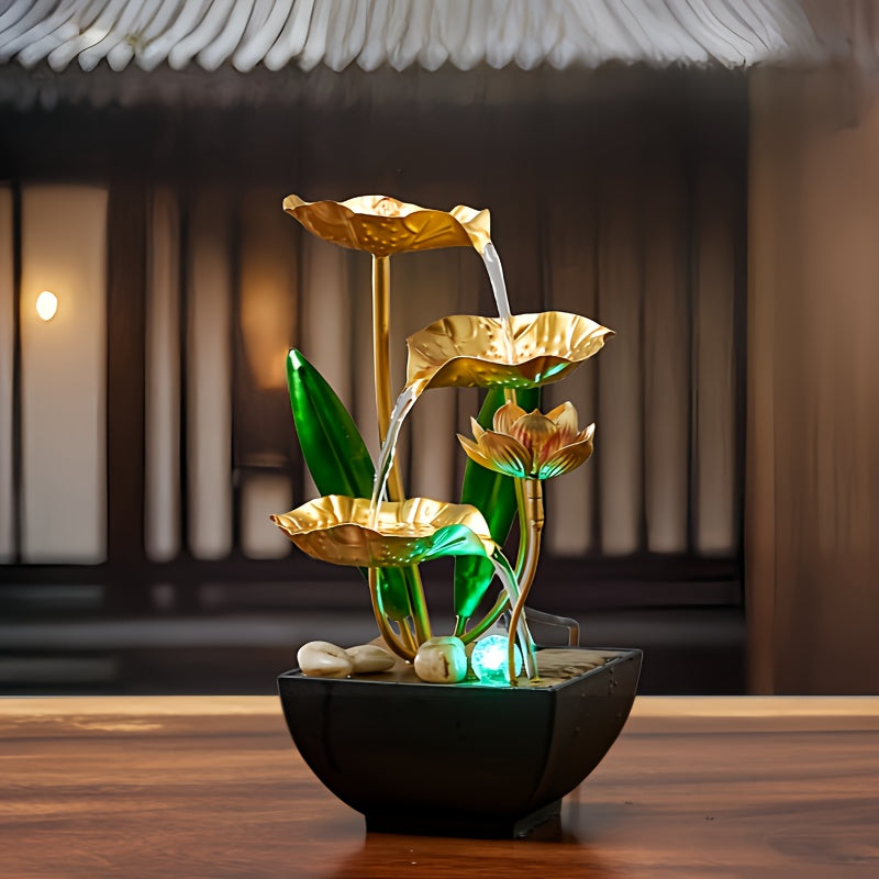 Indoor Water Fountain Lotus Design LED Tabletop Decor Feature
