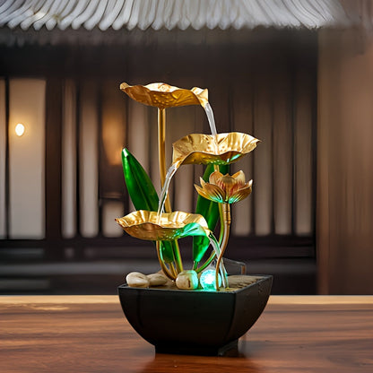 Indoor Water Fountain Lotus Design LED Tabletop Decor Feature