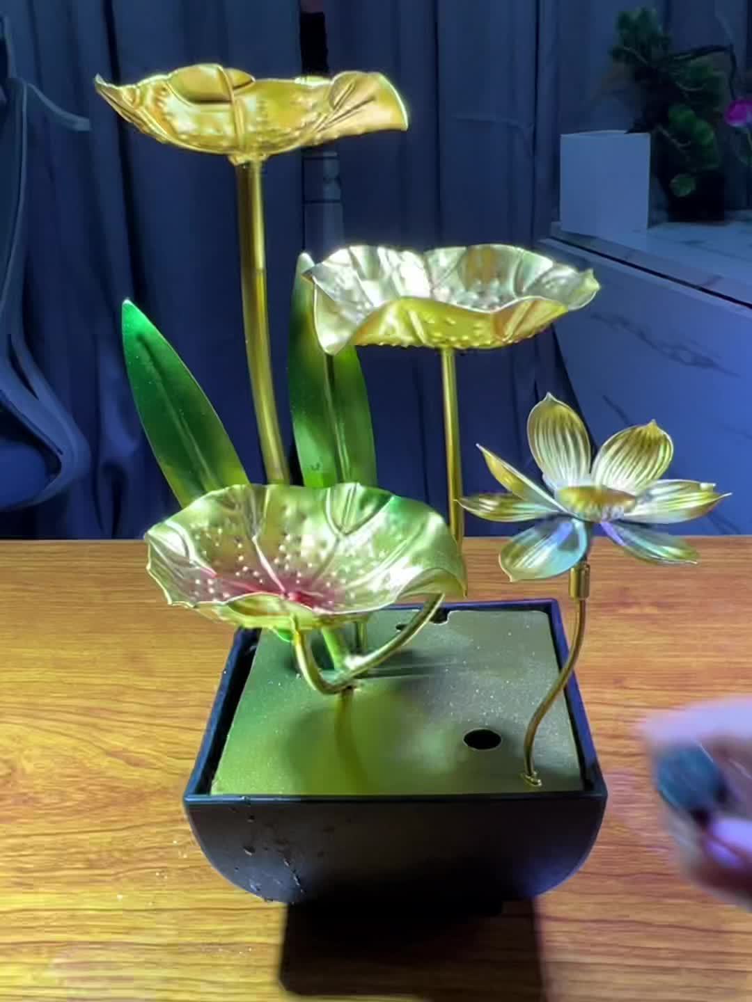 Indoor Water Fountain Lotus Design LED Tabletop Decor Feature