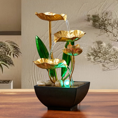 Indoor Water Fountain Lotus Design LED Tabletop Decor Feature