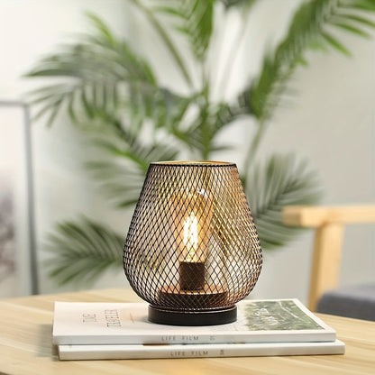 Industrial Mesh Table Lamp Set Metal LED Bedside Lighting Decor