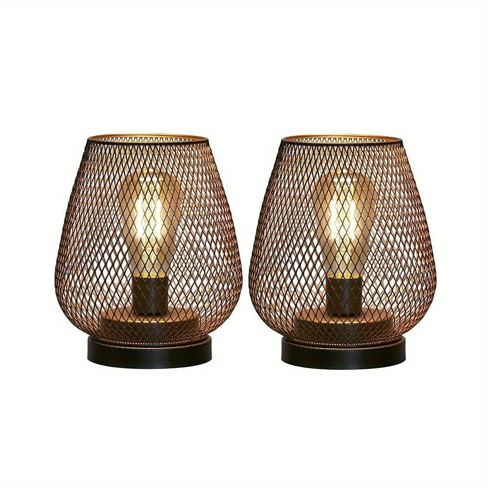 Industrial Mesh Table Lamp Set Metal LED Bedside Lighting Decor