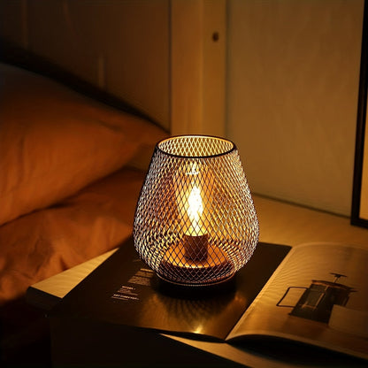 Industrial Mesh Table Lamp Set Metal LED Bedside Lighting Decor