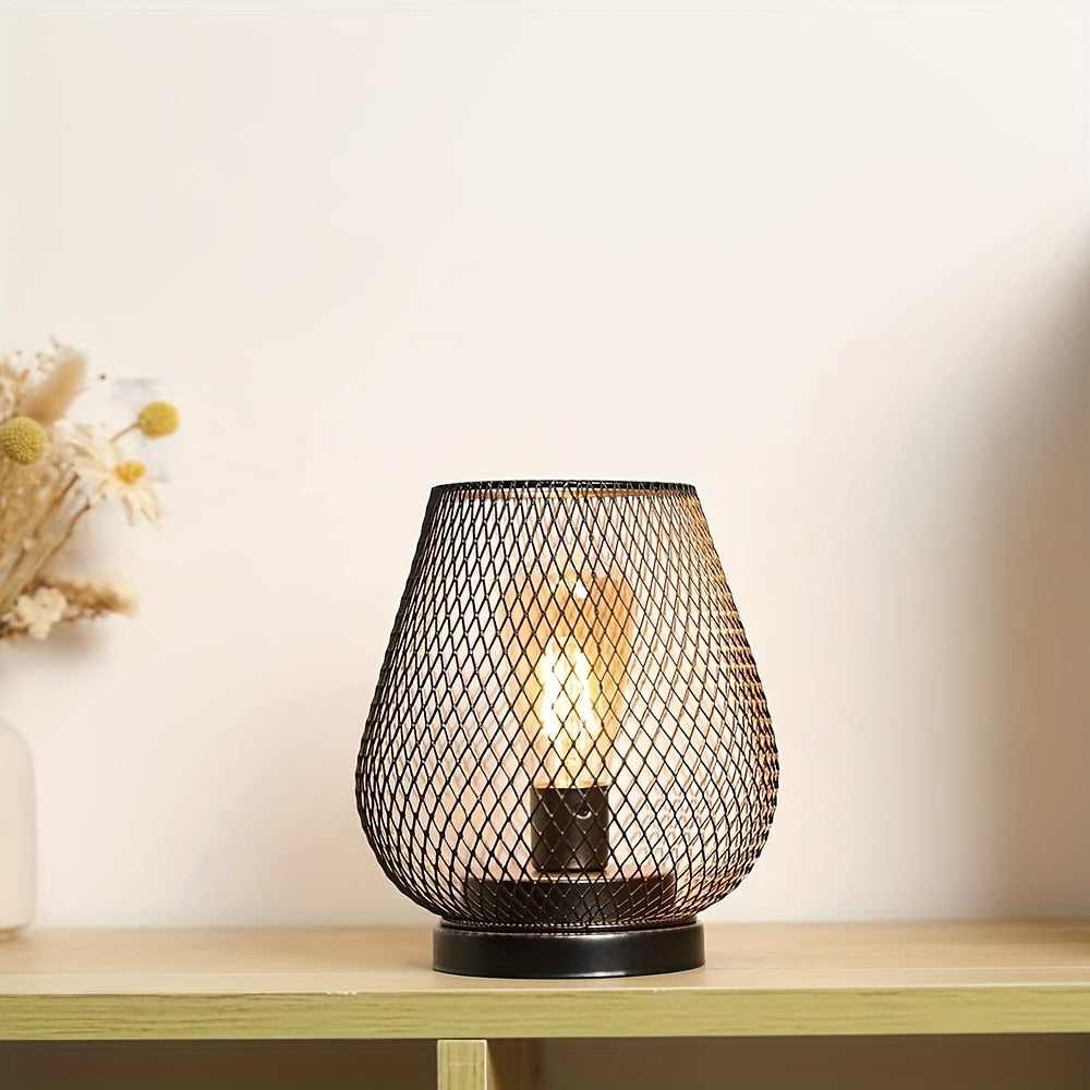 Industrial Mesh Table Lamp Set Metal LED Bedside Lighting Decor