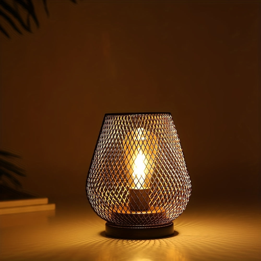 Industrial Mesh Table Lamp Set Metal LED Bedside Lighting Decor