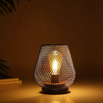 Industrial Mesh Table Lamp Set Metal LED Bedside Lighting Decor