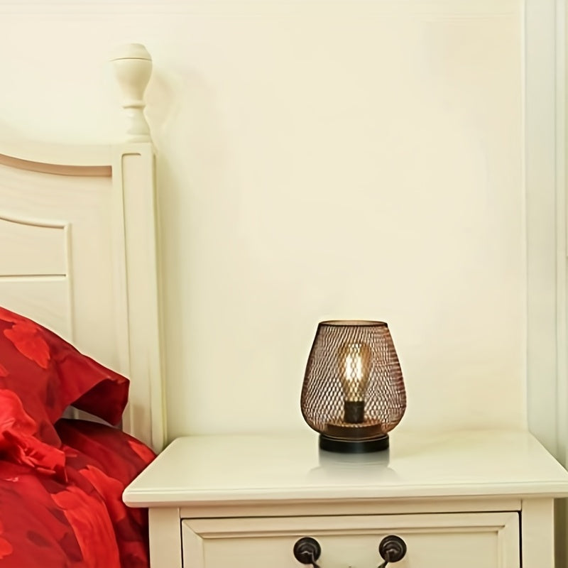Industrial Mesh Table Lamp Set Metal LED Bedside Lighting Decor