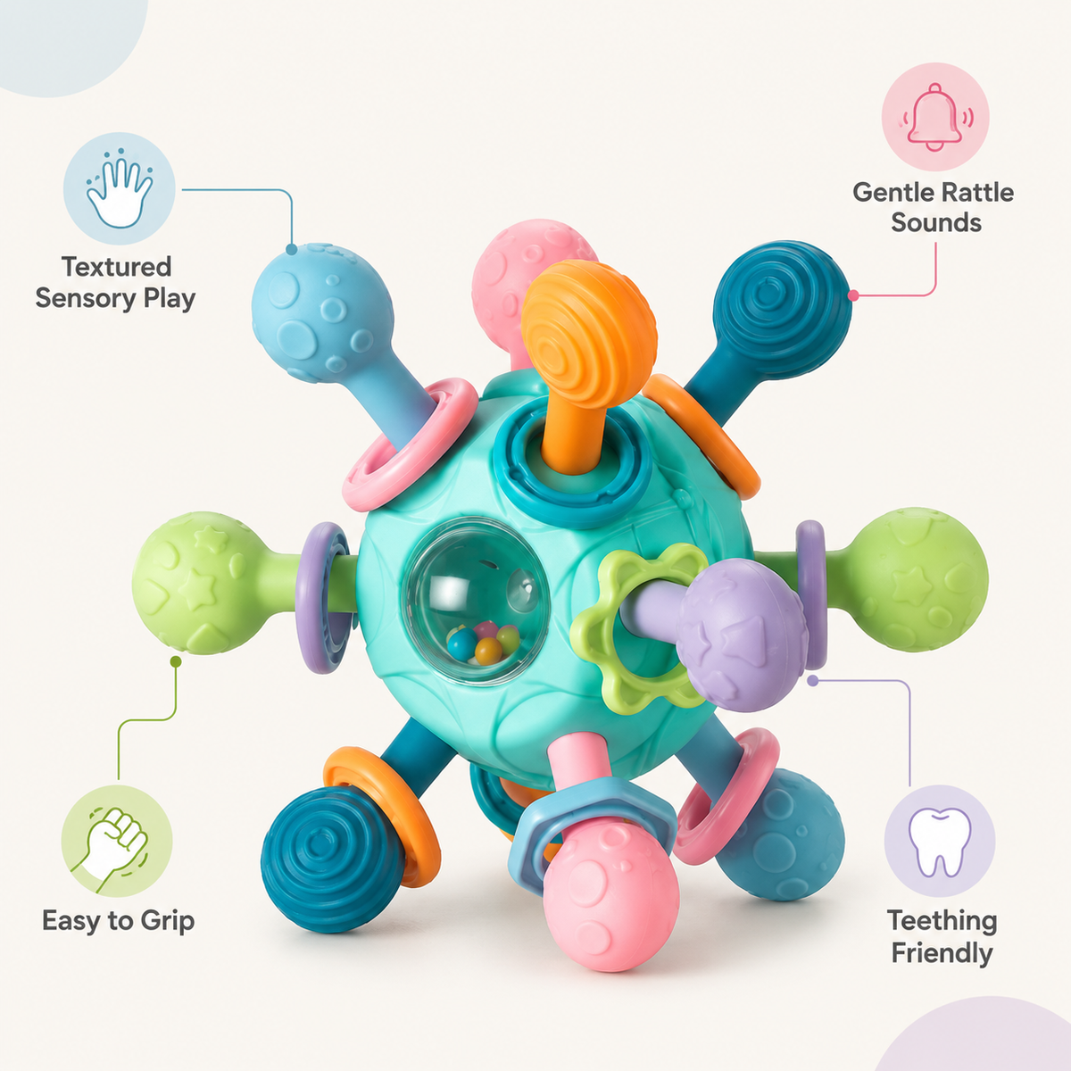 Infant Sensory Ball with Textured Surfaces and Gentle Rattle