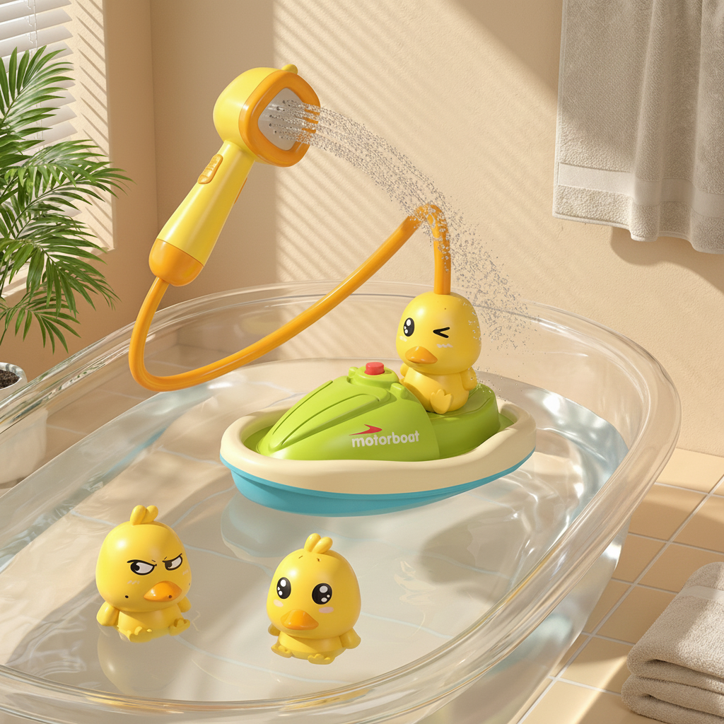 Interactive Baby Bath Toy Set with Water Spraying Ducks and Motorboat