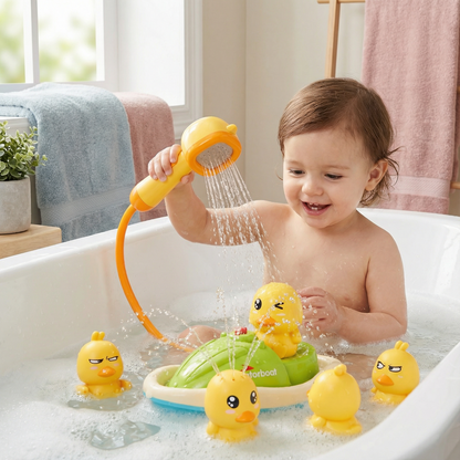 Interactive Baby Bath Toy Set with Water Spraying Ducks and Motorboat