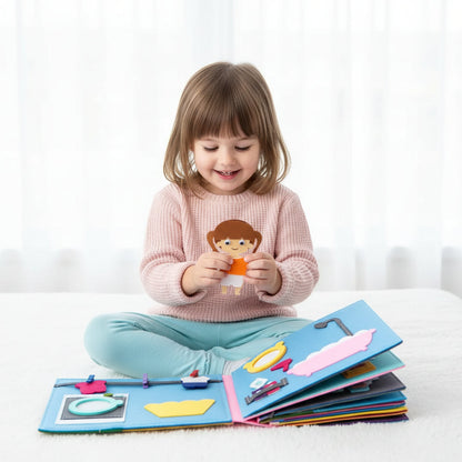 Interaktiv stillebog i filt, Montessori-læringslegetøj